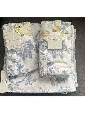6pc LAURA ASHLEY Floral Bath Towel Set  Walled Garden Blue